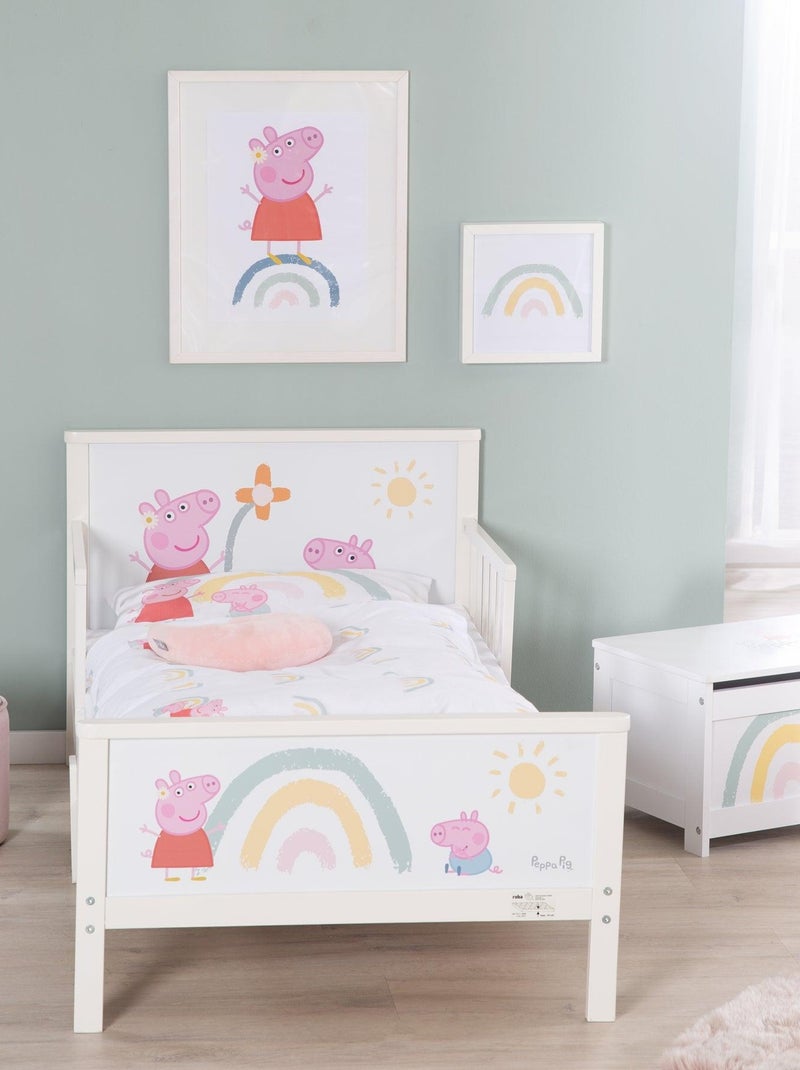ROBA Lit 70 x 140 cm 'Peppa Pig' avec Barrières de Sécurité Sommier et Linge de Lit - Jusqu'à 7 Ans Blanc Rose Gris - Kiabi