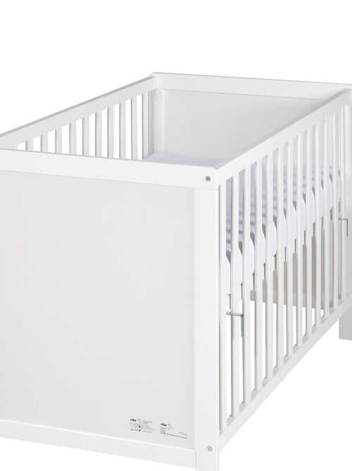 ROBA Lit Bébé et Cododo 60 x 120 cm + Matelas et Sommier - Hauteur Réglable - Blanc - Kiabi
