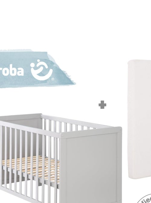 ROBA Lit Bébé et Cododo 60 x 120 cm + Matelas et Sommier - Hauteur Réglable - Gris - Kiabi