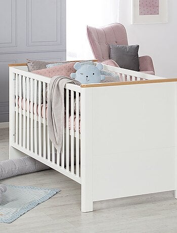 ROBA Lit bébé évolutif "Ava" - 70x140 - Hauteur Réglable - 0 à 7 Ans - Blanc/Décor Chêne Artisanal