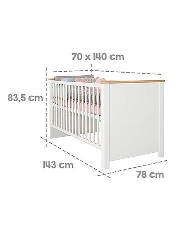 ROBA Lit bébé évolutif "Ava" - 70x140 - Hauteur Réglable - 0 à 7 Ans - Blanc/Décor Chêne Artisanal