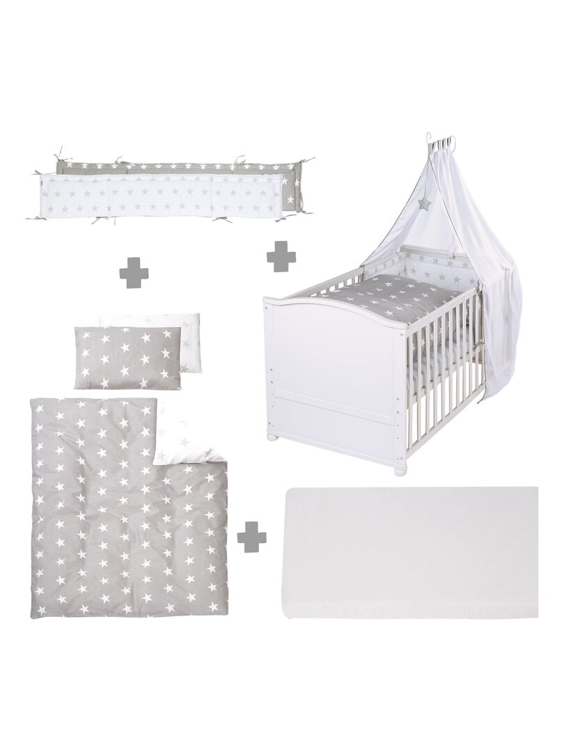ROBA Lit Bébé Évolutif Complet "Little Stars" - 70x140 + Équipement Complet Blanc - Kiabi