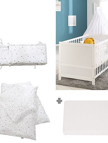 ROBA Lit bébé évolutif complet "Sternenzauber" blanc - 70x140 + Équipement Complet