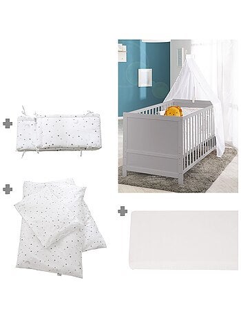 ROBA Lit bébé évolutif complet "Sternenzauber" blanc - 70x140 + Équipement Complet