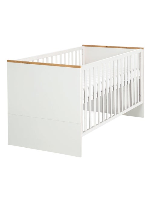 ROBA Lit bébé évolutif "Finn" - 70x140 - Hauteur Réglable - 0 à 7 Ans - Blanc/Décor Chêne Doré - Kiabi