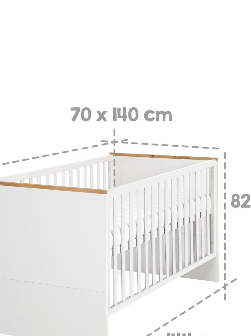 ROBA Lit bébé évolutif "Finn" - 70x140 - Hauteur Réglable - 0 à 7 Ans - Blanc/Décor Chêne Doré Blanc Blanc - Kiabi