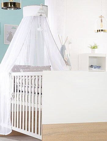 ROBA Lit bébé évolutif "Gabriella" - 70x140 - Hauteur Réglable - 0 à 7 Ans - Blanc/ Décor Bois