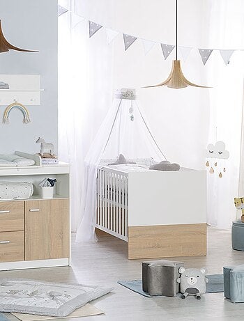 ROBA Lit bébé évolutif "Gabriella" - 70x140 - Hauteur Réglable - 0 à 7 Ans - Blanc/ Décor Bois