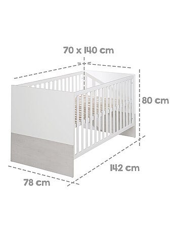 ROBA Lit bébé évolutif "Julia" - 70x140 - Convertible - Hauteur Réglable - Blanc/Chêne Blanchi