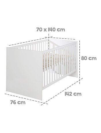 ROBA Lit Bébé Évolutif Lilo - Hauteur Réglable - 70x140cm - Blanc