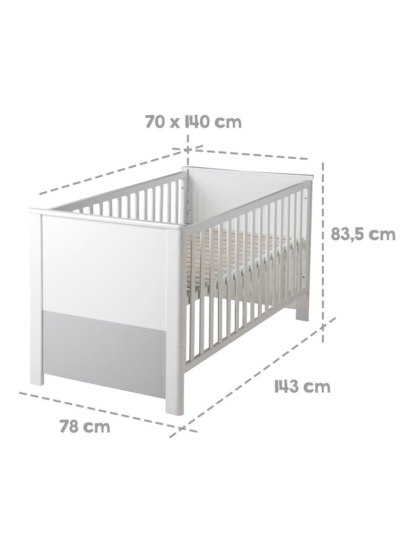 ROBA Lit bébé évolutif "Linus" - 70x140 - Convertible - Hauteur Réglable - 0 à 7 Ans - Blanc/Gris Blanc - Kiabi