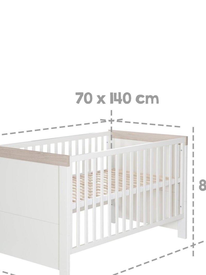 ROBA Lit bébé évolutif "Lucy" - 70x140 - Hauteur Réglable - 0 à 7 Ans - Blanc/Décor 'Luna elm' Blanc - Kiabi