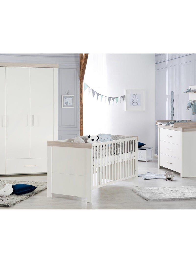 ROBA Lit bébé évolutif "Lucy" - 70x140 - Hauteur Réglable - 0 à 7 Ans - Blanc/Décor 'Luna elm' Blanc - Kiabi