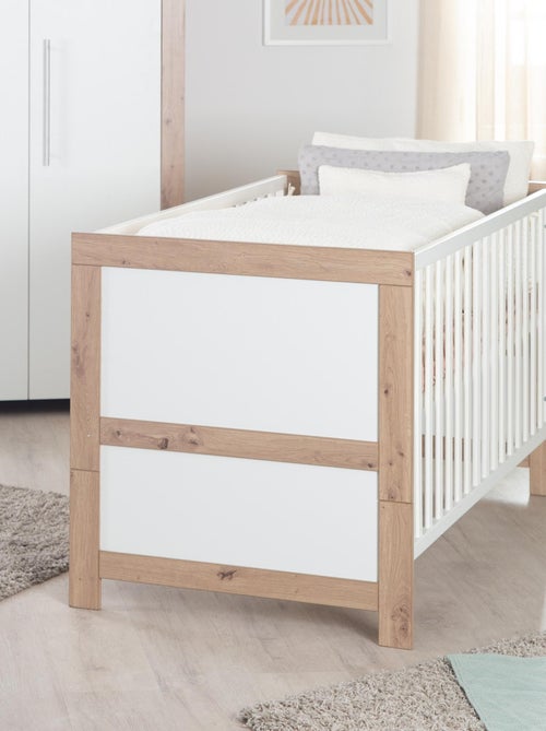 ROBA Lit Bébé Évolutif Malo 70 x 140 cm - Aspect Cadre en Effet Chêne / Blanc - Kiabi