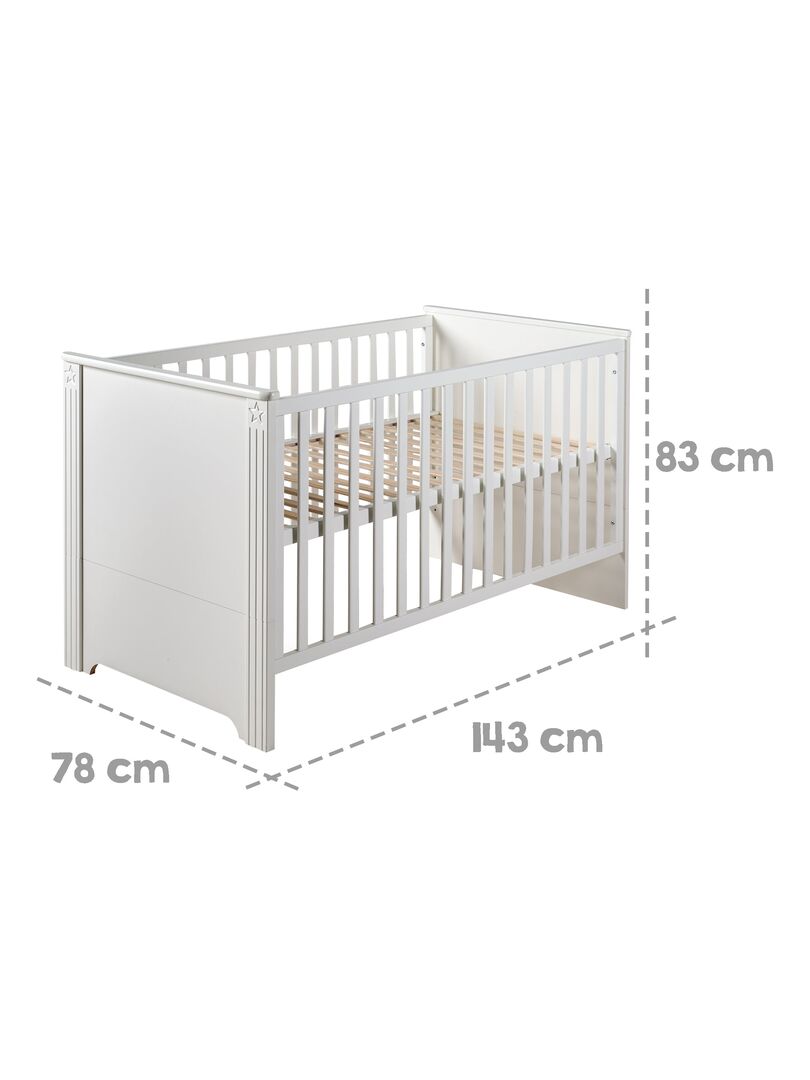 ROBA Lit bébé évolutif "Maxi" - 70x140 - Convertible - Réglable en hauteur - Blanc Blanc - Kiabi
