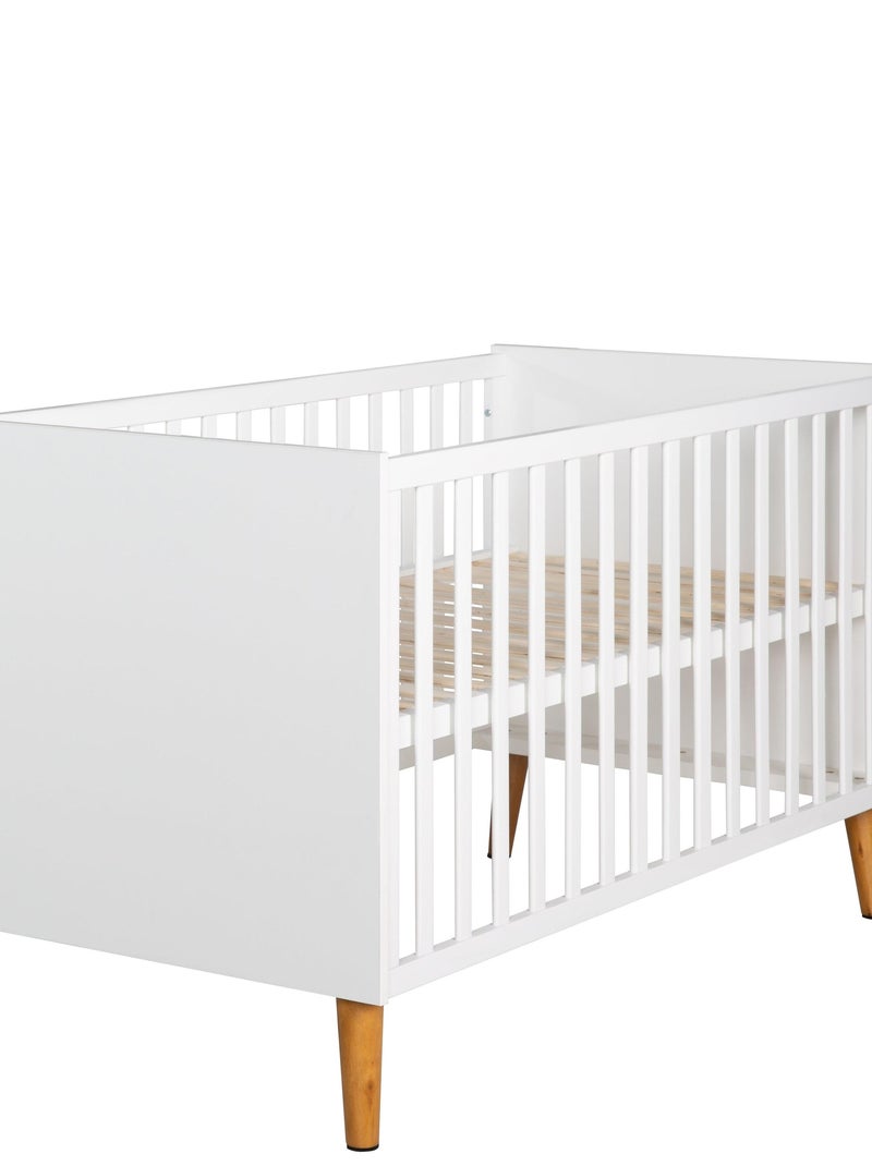 ROBA Lit bébé évolutif "Mick" - 70x140 - Hauteur Réglable - 3 Barreaux Amovibles - Blanc/Décor Bois Blanc - Kiabi