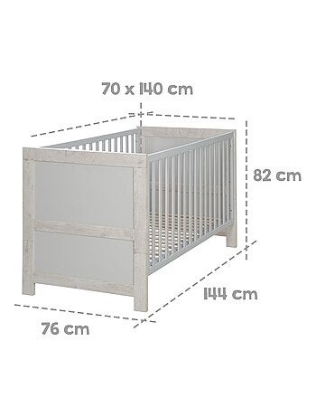 ROBA Lit bébé évolutif "Mila" - 70x140 - Hauteur Réglable - 0 à 7 Ans - Gris clair/ Chêne Blanchi