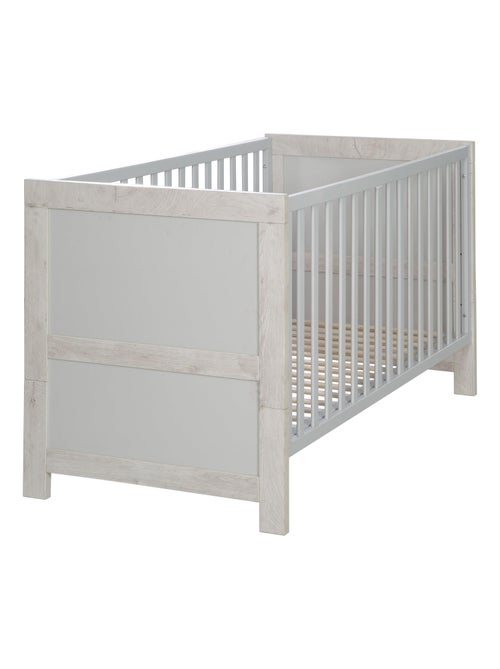 ROBA Lit bébé évolutif "Mila" - 70x140 - Hauteur Réglable - 0 à 7 Ans - Gris clair/ Chêne Blanchi - Kiabi
