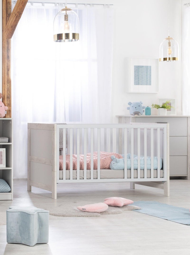 ROBA Lit bébé évolutif "Mila" - 70x140 - Hauteur Réglable - 0 à 7 Ans - Gris clair/ Chêne Blanchi Gris clair - Kiabi