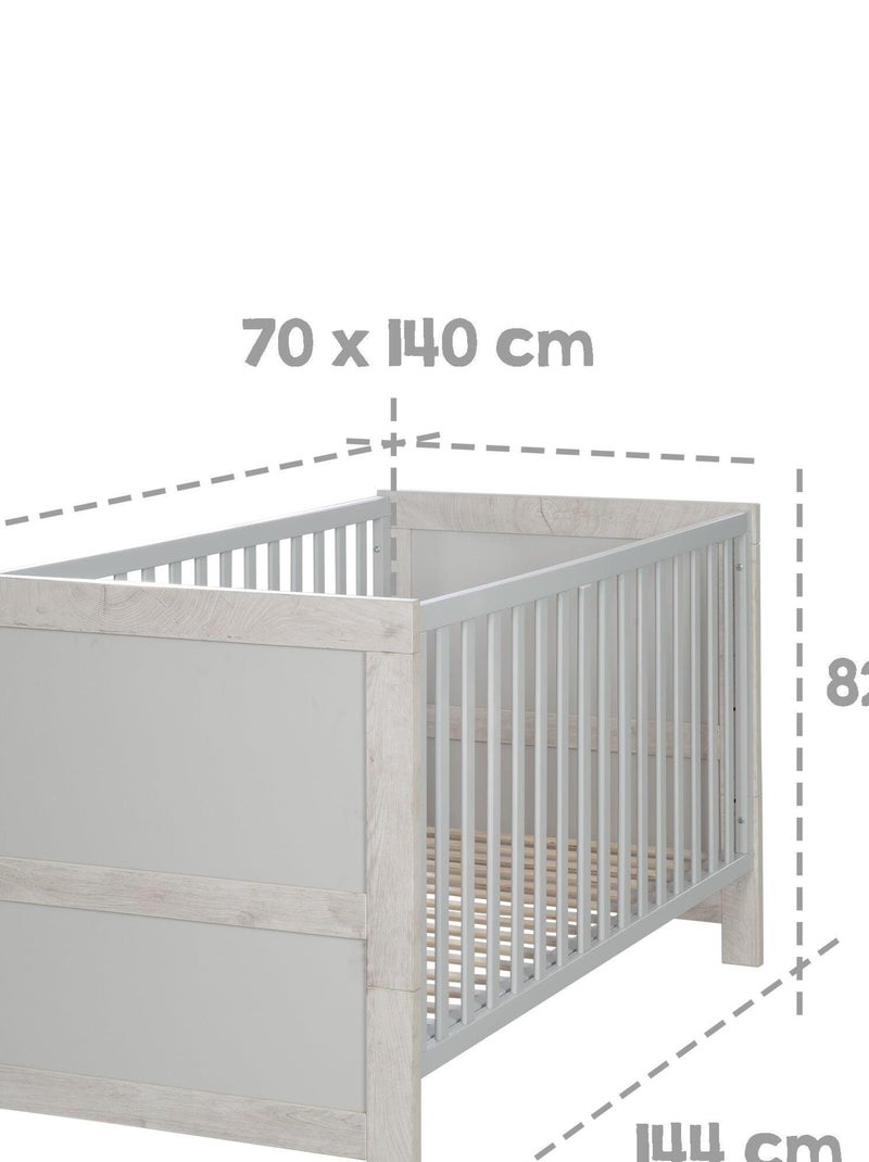 ROBA Lit bébé évolutif "Mila" - 70x140 - Hauteur Réglable - 0 à 7 Ans - Gris clair/ Chêne Blanchi Gris clair - Kiabi