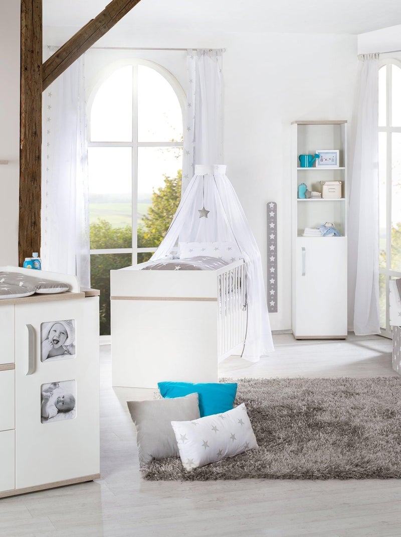 ROBA Lit bébé évolutif "Moritz" - 70x140 - Convertible - Hauteur Réglable - Blanc/Décor 'Luna elm' Blanc - Kiabi