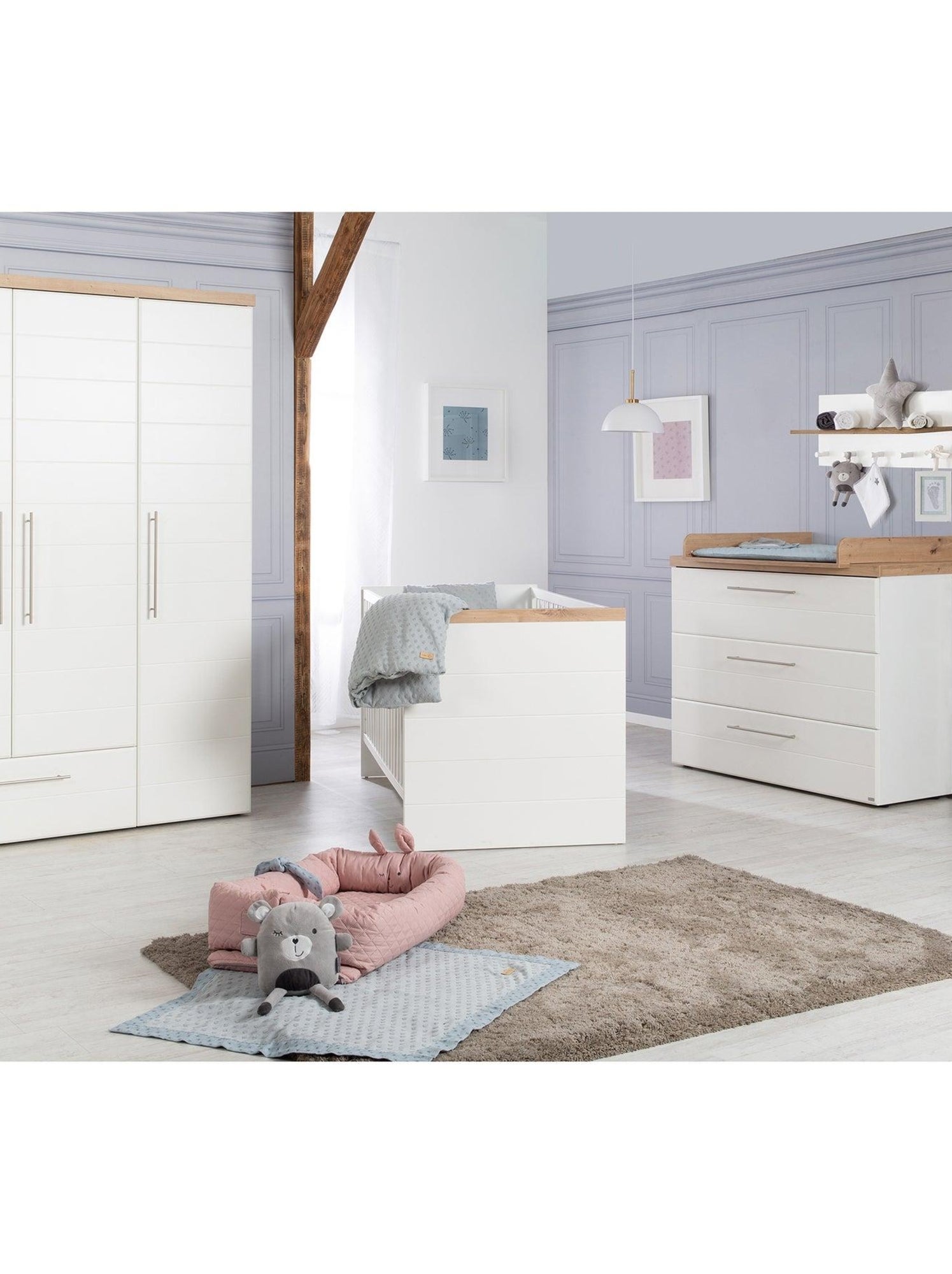 Lit Bébé Puckdaddy Nele – 140 X 70 Cm, Bois Pin Et MDF, Barreaux Amovibles, Hauteur Réglable, Convertible Jusqu’à 5 Ans, Gris, Certifié TÜV