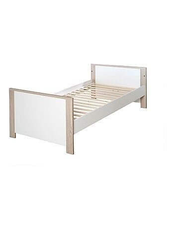 ROBA Lit bébé évolutif "Olaf" - 70x140 - Hauteur Réglable - 3 Barreaux Amovibles - Blanc/Décor Bois