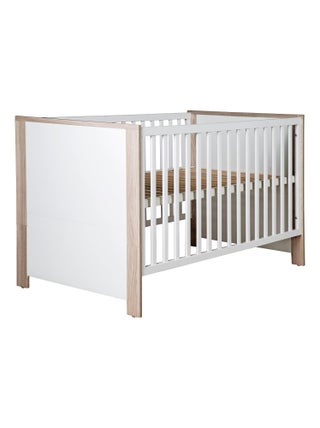 ROBA Lit bébé évolutif "Olaf" - 70x140 - Hauteur Réglable - 3 Barreaux Amovibles - Blanc/Décor Bois