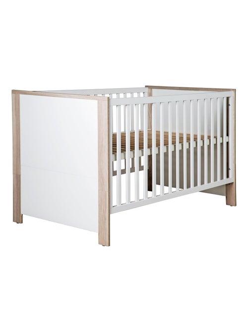 ROBA Lit bébé évolutif "Olaf" - 70x140 - Hauteur Réglable - 3 Barreaux Amovibles - Blanc/Décor Bois - Kiabi