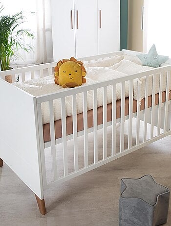 ROBA Lit Bébé Évolutif Ole 70 x 140 cm - Réglable en Hauteur - Blanc - Pieds en Chêne
