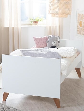 ROBA Lit Bébé Évolutif Ole 70 x 140 cm - Réglable en Hauteur - Blanc - Pieds en Chêne