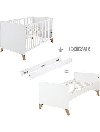 ROBA Lit Bébé Évolutif Ole 70 x 140 cm - Réglable en Hauteur - Blanc - Pieds en Chêne