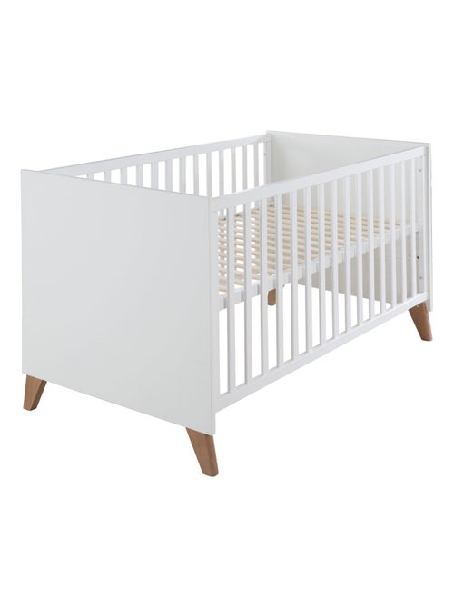 ROBA Lit Bébé Évolutif Ole 70 x 140 cm - Réglable en Hauteur - Blanc - Pieds en Chêne - Kiabi