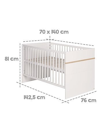 ROBA Lit bébé évolutif "Pia" - 70x140 - Convertible - Hauteur Réglable - Blanc/Décor 'San Remo'