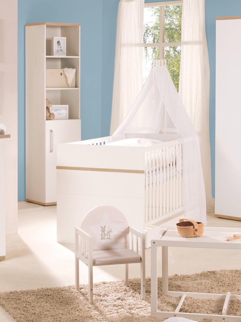 ROBA Lit bébé évolutif "Pia" - 70x140 - Convertible - Hauteur Réglable - Blanc/Décor 'San Remo' Blanc - Kiabi