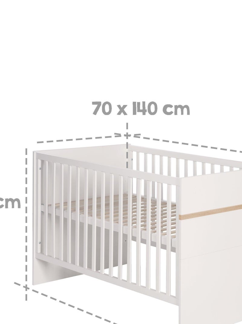 ROBA Lit bébé évolutif "Pia" - 70x140 - Convertible - Hauteur Réglable - Blanc/Décor 'San Remo' Blanc - Kiabi