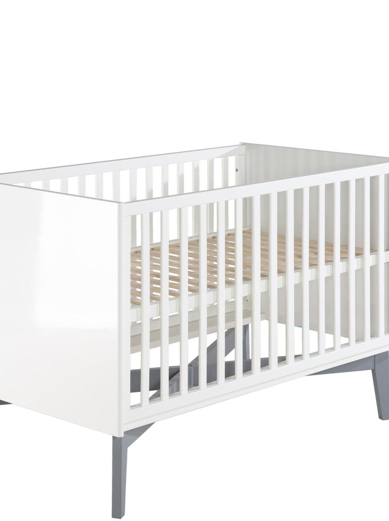 ROBA Lit bébé évolutif "Retro 2" - 70x140 - Convertible - Hauteur Réglable - Blanc Brillant/Gris Mat Blanc - Kiabi