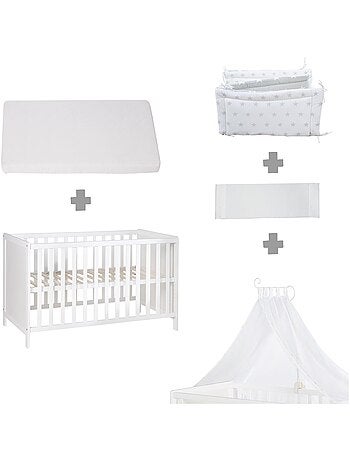ROBA Lit Bébé Multifonctionnel 60 x 120 cm + Équipement du Lit - Blanc