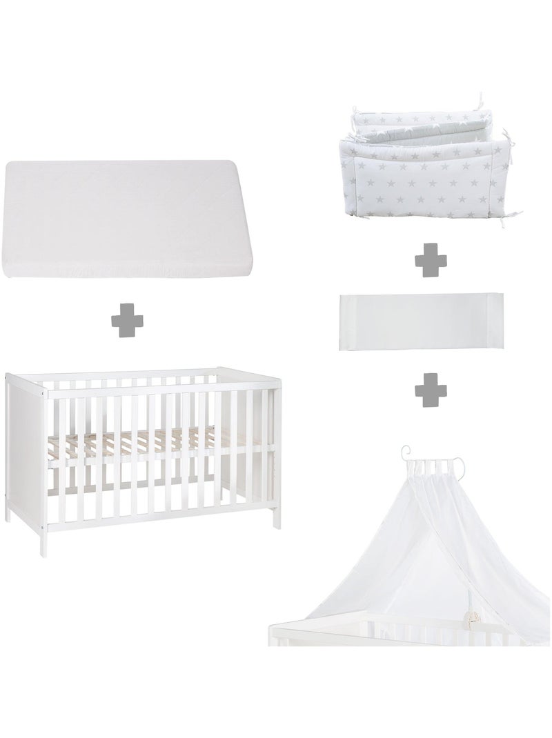 ROBA Lit Bébé Multifonctionnel 60 x 120 cm + Équipement du Lit - Blanc Blanc - Kiabi