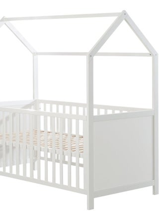 ROBA Lit Cabane Bébé Évolutif 70x140 - Certifié FSC - Convertible - Hauteur Réglable - Bois Blanc