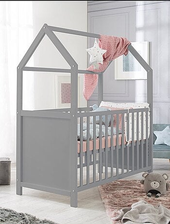 ROBA Lit Cabane Évolutif 70x140 - Certifié FSC - Convertible - Hauteur Réglable - Naturel et Blanc