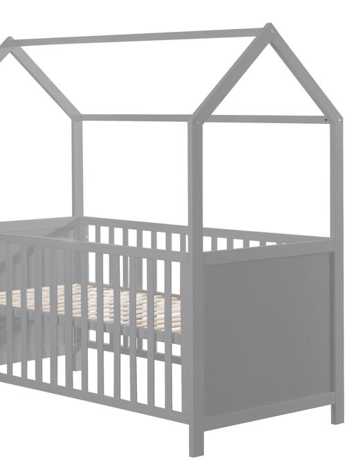 ROBA Lit Cabane Bébé Évolutif 70x140 - Certifié FSC - Convertible - Hauteur Réglable - Bois Gris - Kiabi