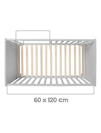 ROBA Lit Cododo 60 x 120 cm - Bois Gris - Réglable - 5 Barreaux Amovibles