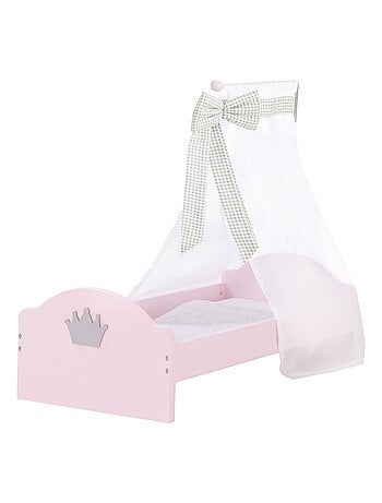 ROBA Lit de Poupée en Bois "Princess Sophie" - Inclus Textile - Rose/Gris
