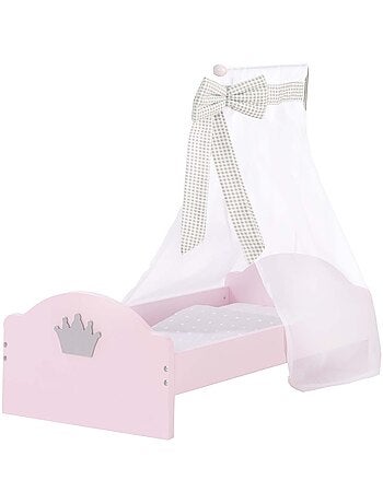 ROBA Lit de Poupée en Bois "Princess Sophie" - Inclus Textile - Rose/Gris
