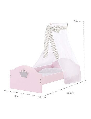 ROBA Lit de Poupée en Bois "Princess Sophie" - Inclus Textile - Rose/Gris