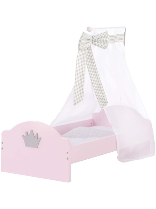 ROBA Lit de Poupée en Bois "Princess Sophie" - Inclus Textile - Rose/Gris - Kiabi