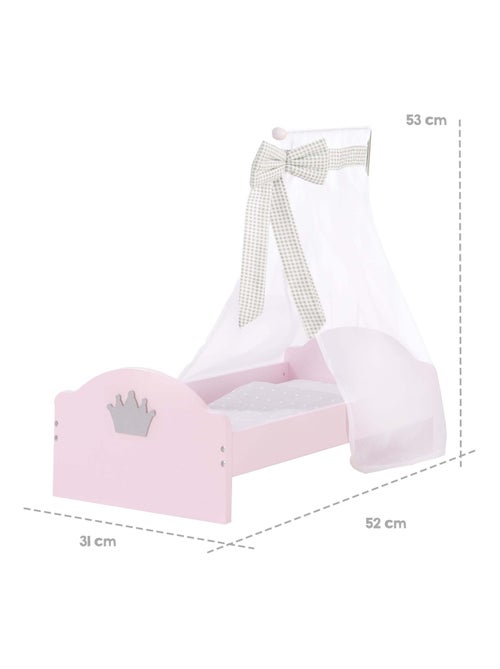 ROBA Lit de Poupée en Bois "Princess Sophie" - Inclus Textile - Rose/Gris - Kiabi