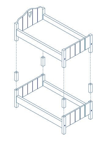 ROBA Lit Superposé pour Poupée Jumelle en Bois "Fienchen" - Séparable en 2 Lits - Laqué Blanc