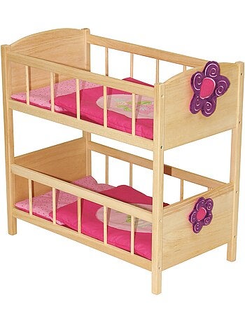 ROBA Lit Superposé pour Poupée Jumelle en Bois "Happy Fee" + Équipement Textile - Naturel/ Rose
